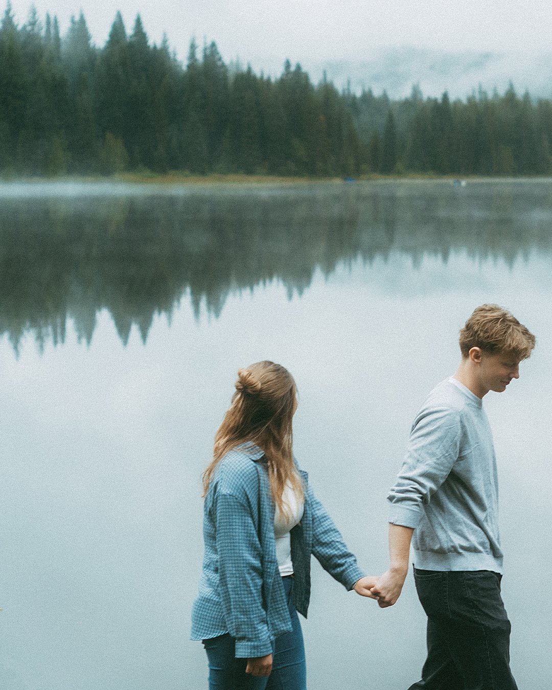 A Surprise Proposal at Trillium Lake: A Foggy Engagement Session on Mount Hood, Oregon — photograph 3 of 10